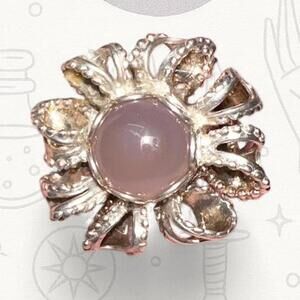 Vintage Signed Sterling Silver Rose Quartz Ring Size 6.5 Artisan Floral 925